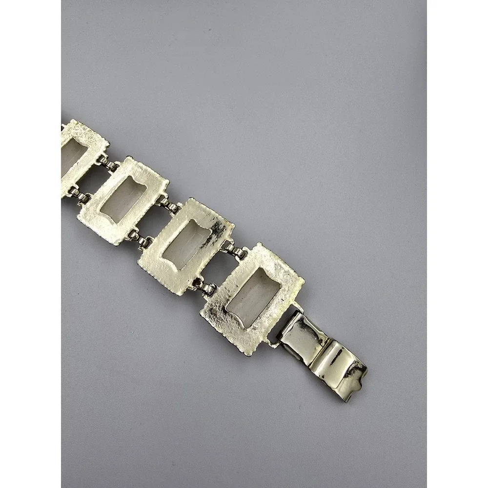 Vintage Gold Tone White Thermoset Panel‎ Link Bracelet Mid-Century Modern Style